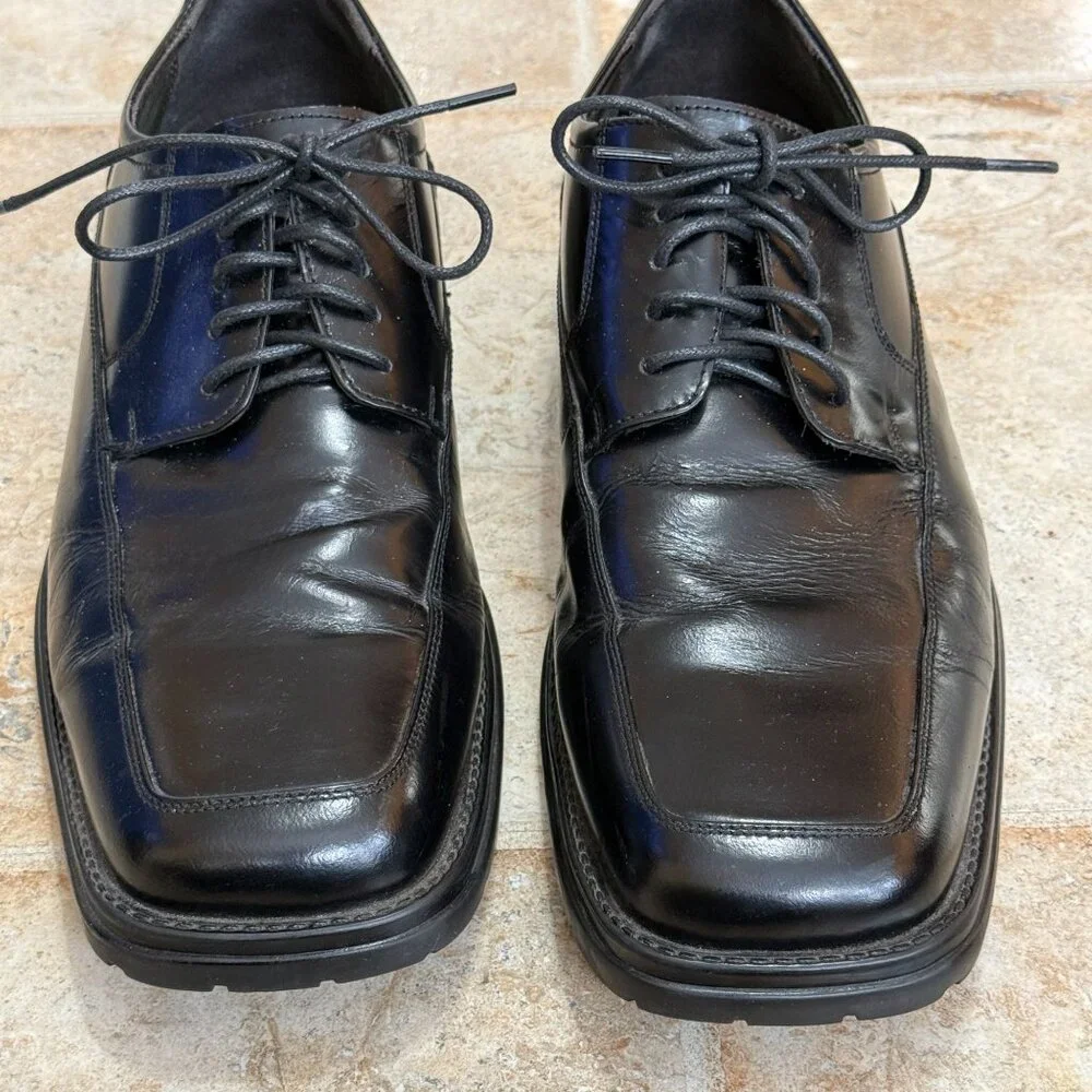 Mens Leather Oxford Dress Shoes 11.5M Black Square Toe‎ Lace-Up Rubber Sole